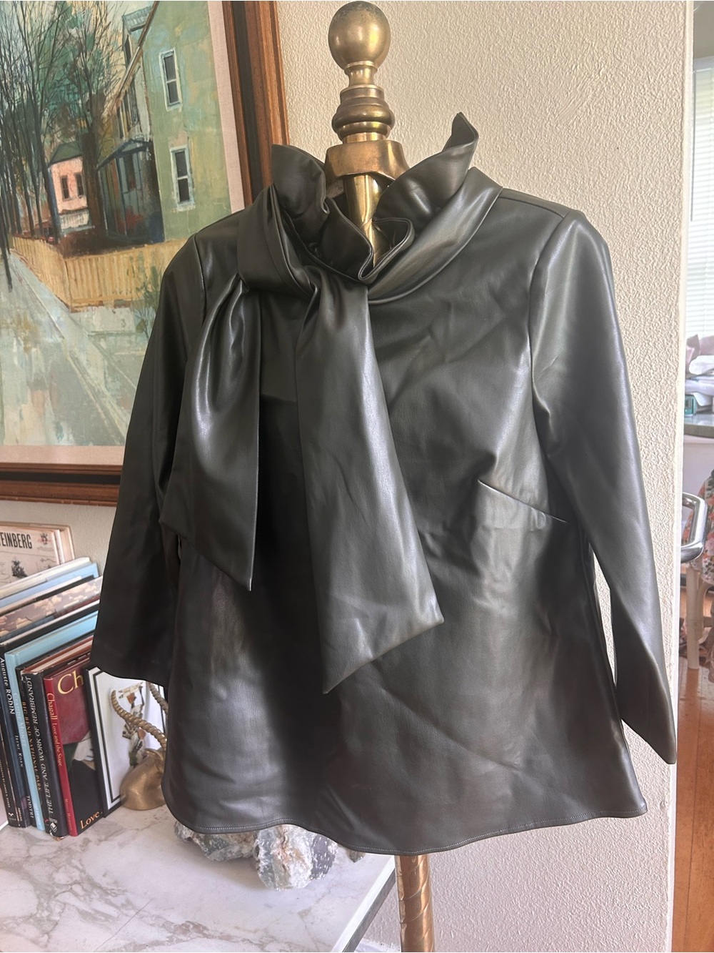 Tuckernuck Forest Green Faux Leather Tie-Neck Jacket